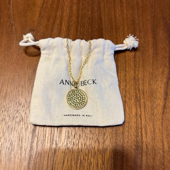 ANNA BECK STERLING SILVER 925 18K VERMEIL TEXTURED CIRCLE PENDANT NECKLACE